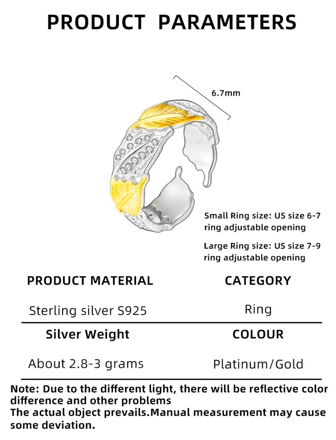 18K Gold Plated Weißgold Plated 925 Sterling Silber Zirkon Unregelmäßige Blätter Offene Ringe 925 Sterling Silber Ringe | Shop Nory