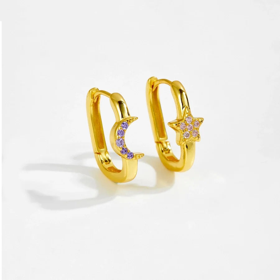 1 Paar 18K Gold Plattiert Weißgold Plattiert 925 Sterling Silber Zirkon 925 Sterling Silber Ohrringe Stern Mond Ohrringe | Shop Nory