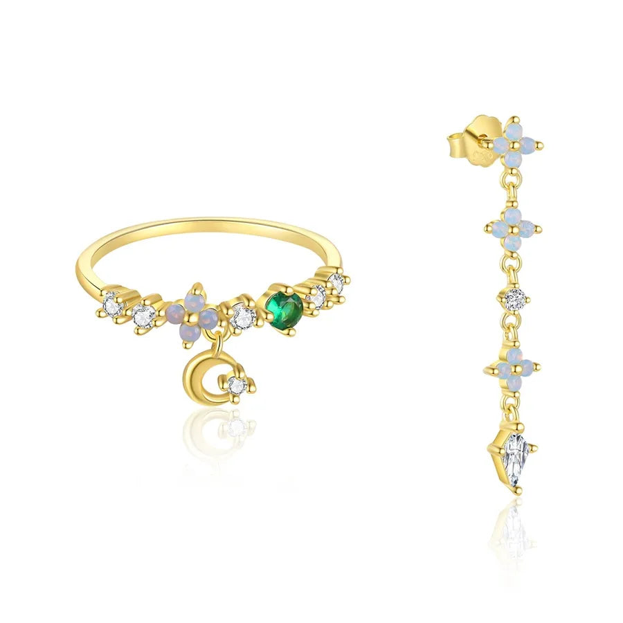 S925 Sterling Silber Lange Quaste Blumen Farb-Zirkonium Stecker Ohrringe für Frauen Nischen-Design Französische Mode Ring Anzug | Shop Nory
