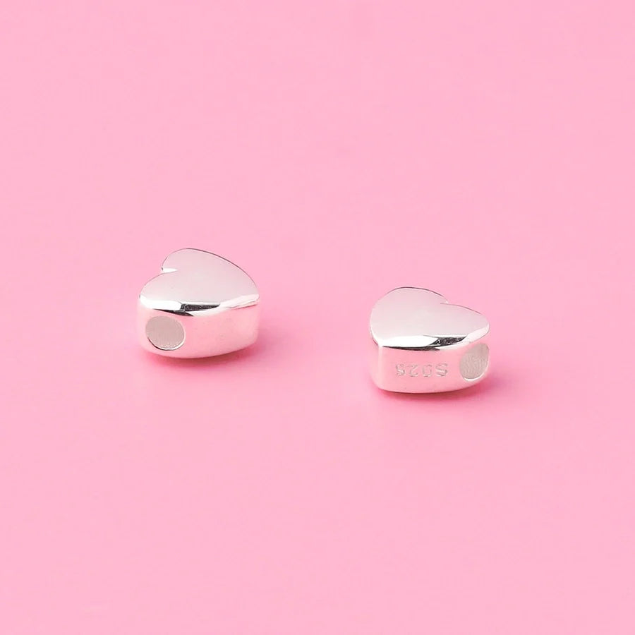 S925 Silber Prime Silber Solide Horizontale Glänzende Herzförmige Spacer Perlen Herzförmige Silber Perlen DIY Perlenarmband Silber Zubehör | Shop Nory