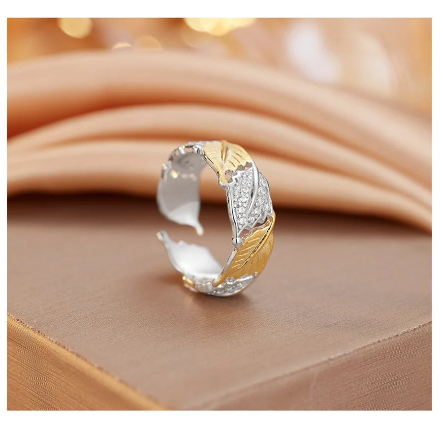 18K Gold Plated Weißgold Plated 925 Sterling Silber Zirkon Unregelmäßige Blätter Offene Ringe 925 Sterling Silber Ringe | Shop Nory