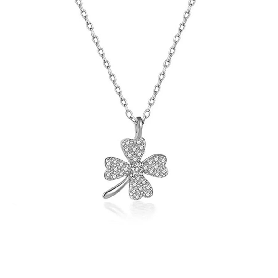 925 Sterling Silber Zirkon Kabelkette Einlage Glücksklee Anhänger Halskette | Shop Nory