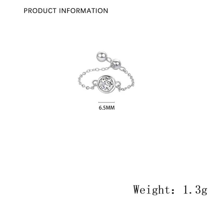 925 Sterling Silver Zircon Rund Verstellbarer Ring 925 Sterling Silber Ringe | Shop Nory