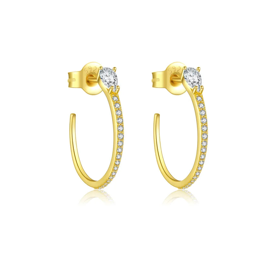 1 Paar 18K Goldbeschichtete Weißgoldbeschichtete 925 Sterling Silber Zirkon 925 Sterling Silber Ohrringe C Form Ohrstecker | Shop Nory