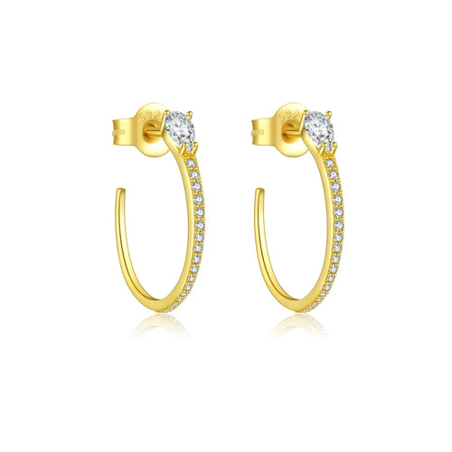 1 Paar 18K Goldbeschichtete Weißgoldbeschichtete 925 Sterling Silber Zirkon 925 Sterling Silber Ohrringe C Form Ohrstecker | Shop Nory