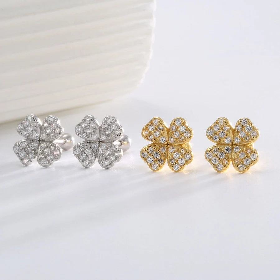 1 Paar 925 Sterling Silber Zirkon 925 Sterling Silber Ohrringe Vierblättriger Klee Ohrstecker | Shop Nory