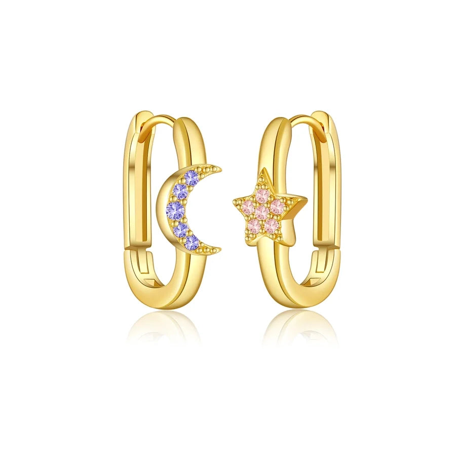 1 Paar 18K Gold Plattiert Weißgold Plattiert 925 Sterling Silber Zirkon 925 Sterling Silber Ohrringe Stern Mond Ohrringe | Shop Nory