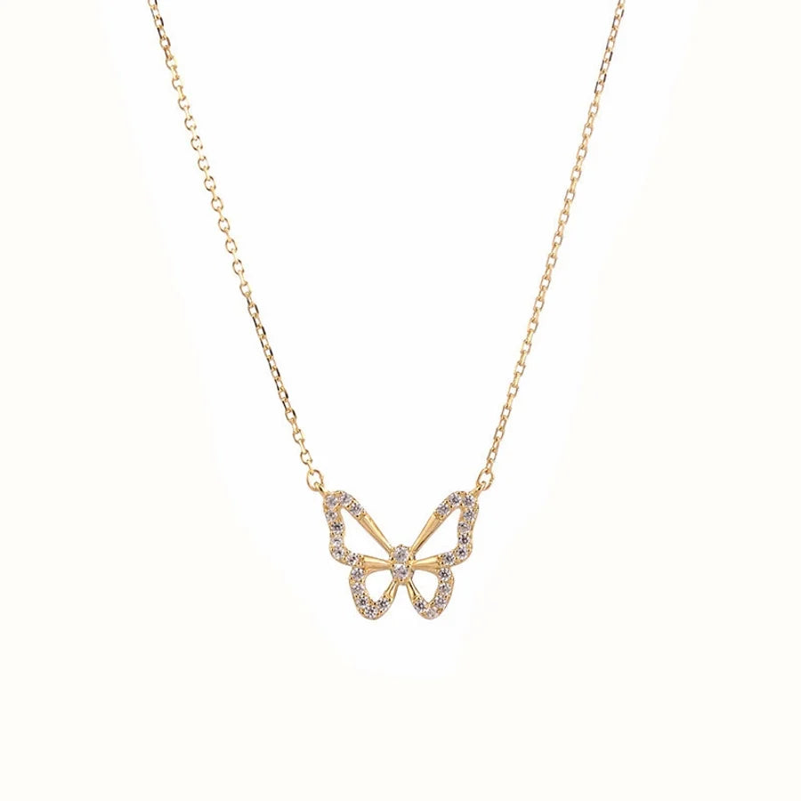 925 Sterlingsilber Zirkon Kabelkette Hohlrauminlage Schmetterlingshalskette | Shop Nory