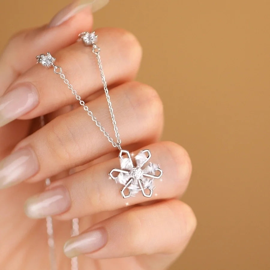 925 Sterling Silber Zirkon Kabelkette Einlage Schneeflocke Anhänger Halskette | Shop Nory