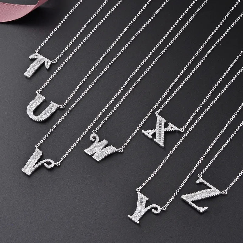 925 Sterling Silber Zirkon Kabelkette Einlage Buchstaben Anhänger Halskette | Shop Nory