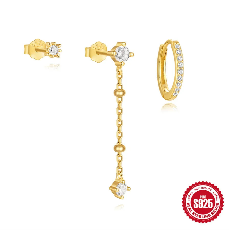 3-teiliges Set 925 Sterling Silber Zirkon 925 Sterling Silber Ohrringe Geometrische Blätter Blumen Ohrringe Ohrstecker | Shop Nory