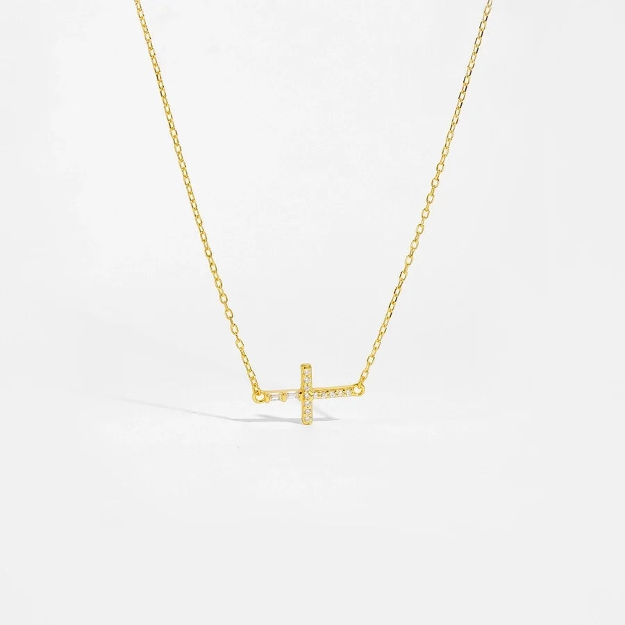 925 Sterling Silber Zirkon Kabelkette Einlage Geometrisches Kreuz Anhänger Halskette | Shop Nory