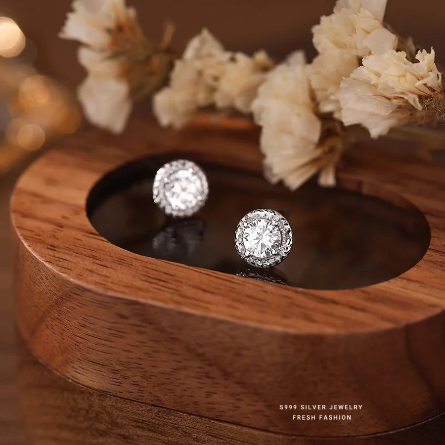 1 Paar 925 Sterling Silber Zirkon 925 Sterling Silber Ohrringe Runde Ohrstecker | Shop Nory