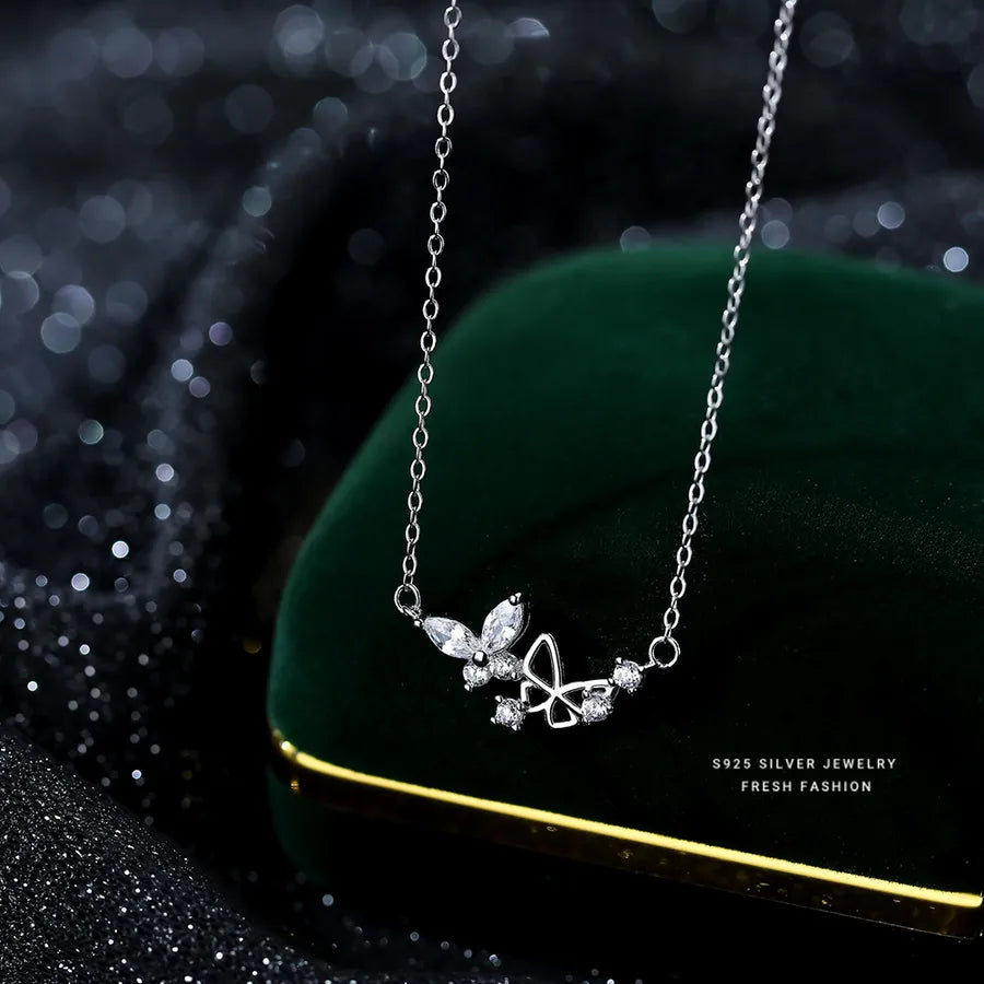 925 Sterling Silber Zirkon Kabelkette Beschichtung Schmetterling Anhänger Halskette | Shop Nory