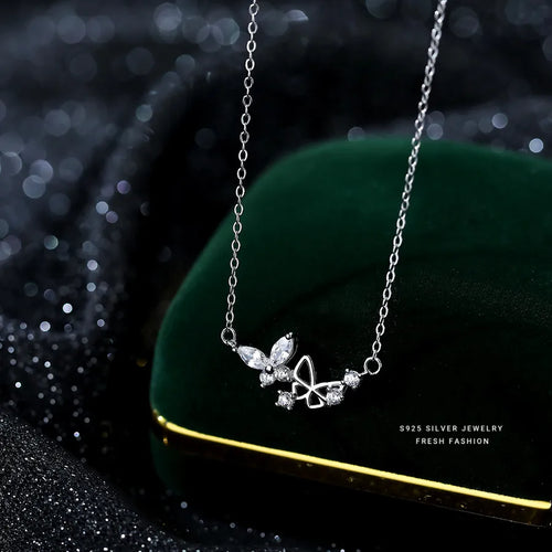925 Sterling Silber Zirkon Kabelkette Beschichtung Schmetterling Anhänger Halskette | Shop Nory