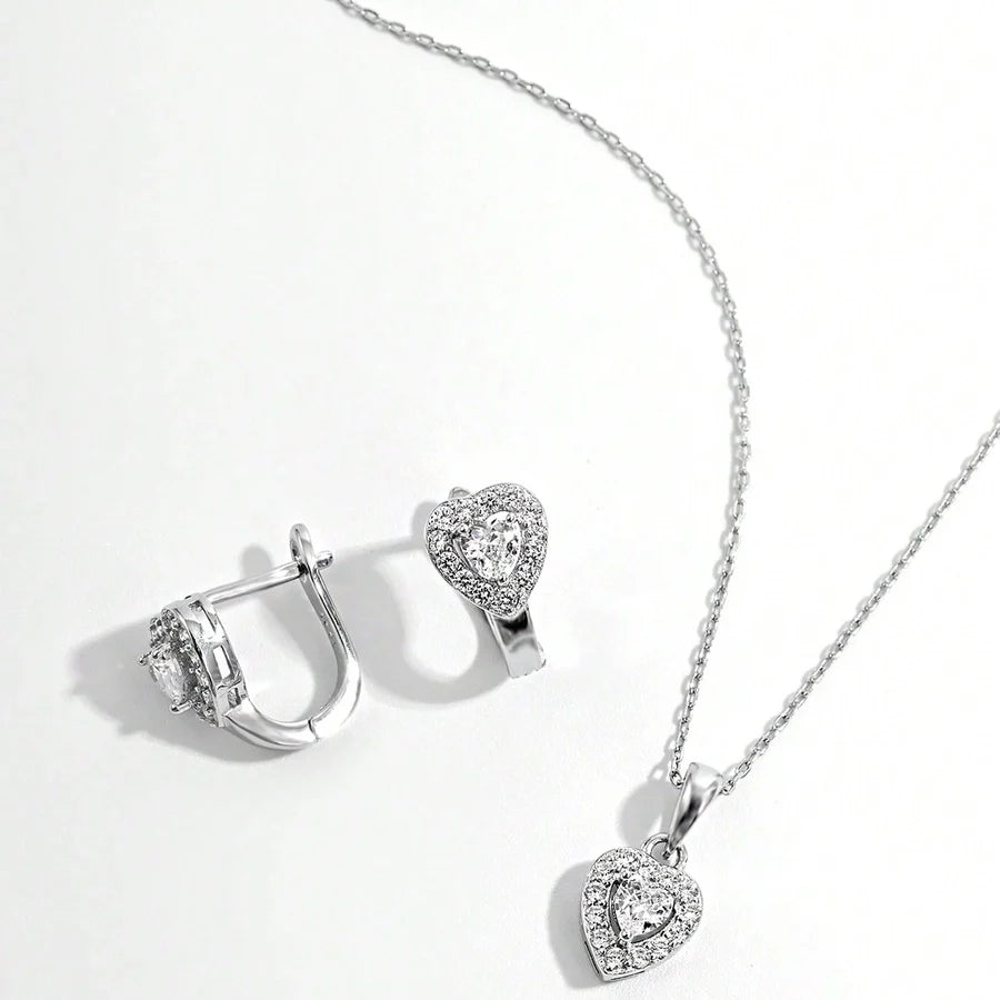 925 Sterling Silber Plattiertes Platin Ohrclip Halsketten Set | Shop Nory