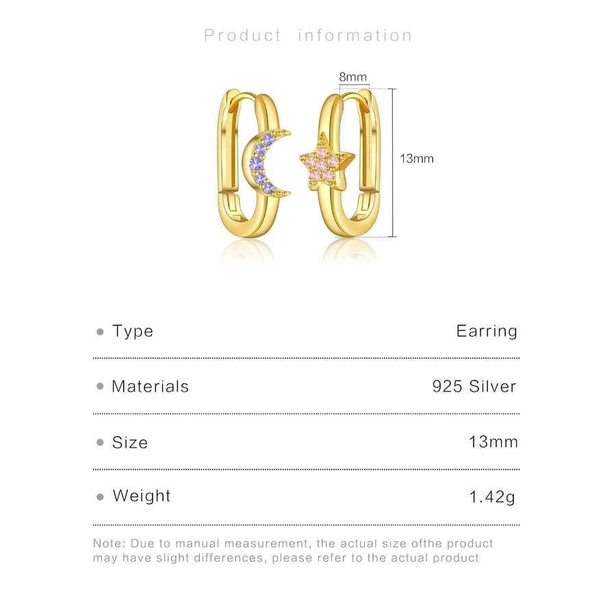 1 Paar 18K Gold Plattiert Weißgold Plattiert 925 Sterling Silber Zirkon 925 Sterling Silber Ohrringe Stern Mond Ohrringe | Shop Nory