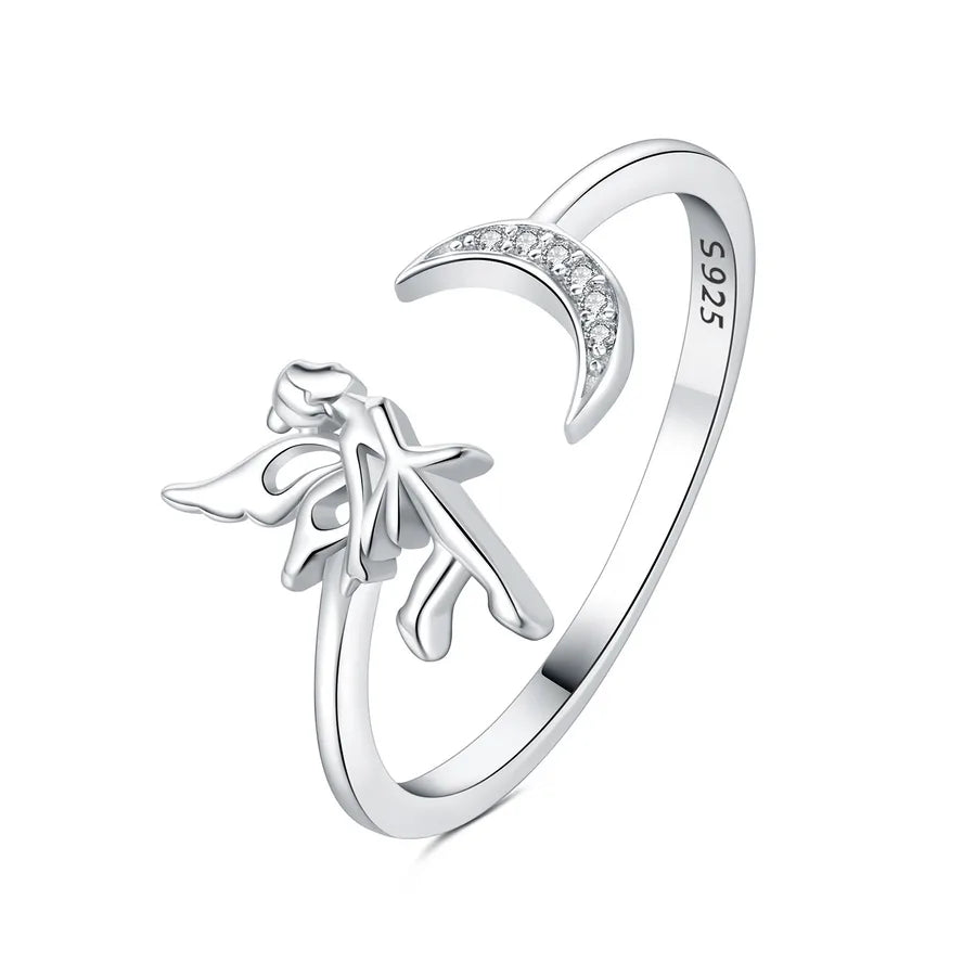 925 Sterlingsilber Buchstaben-Mond-Flugzeug Offene Ringe 925 Sterlingsilber Ringe | Shop Nory
