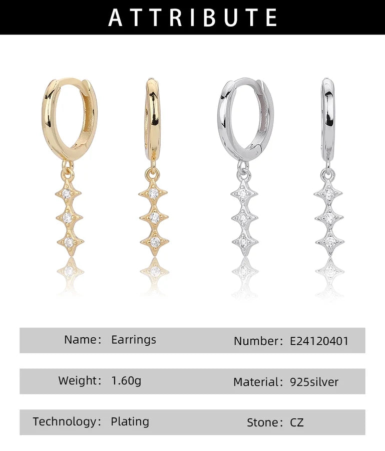 1 Paar 18K Gold Plattiert Weiß Gold Plattiert Rhodium Plattiert 925 Sterling Silber Zirkon 925 Sterling Silber Ohrringe Geometrische Tropf Ohrringe | Shop Nory