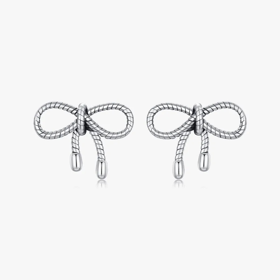 1 Paar Rhodium beschichtete 925 Sterlingsilber 925 Sterlingsilber Ohrringe Schleifen-Knoten Ohrstecker | Shop Nory