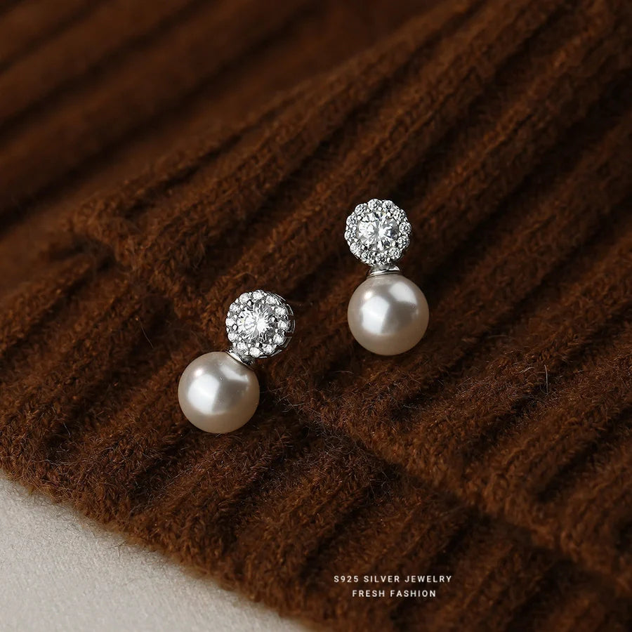 1 Paar 925 Sterling Silber Glasperle Zirkon 925 Sterling Silber Ohrringe Geometrische Ohrstecker | Shop Nory