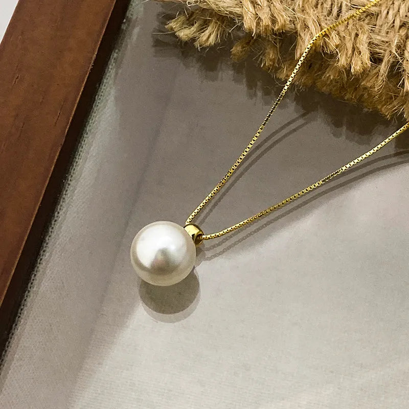 925 Sterling Silver Imitation Pearl Boxkette Plattierung Geometrische Anhänger Halskette | Shop Nory