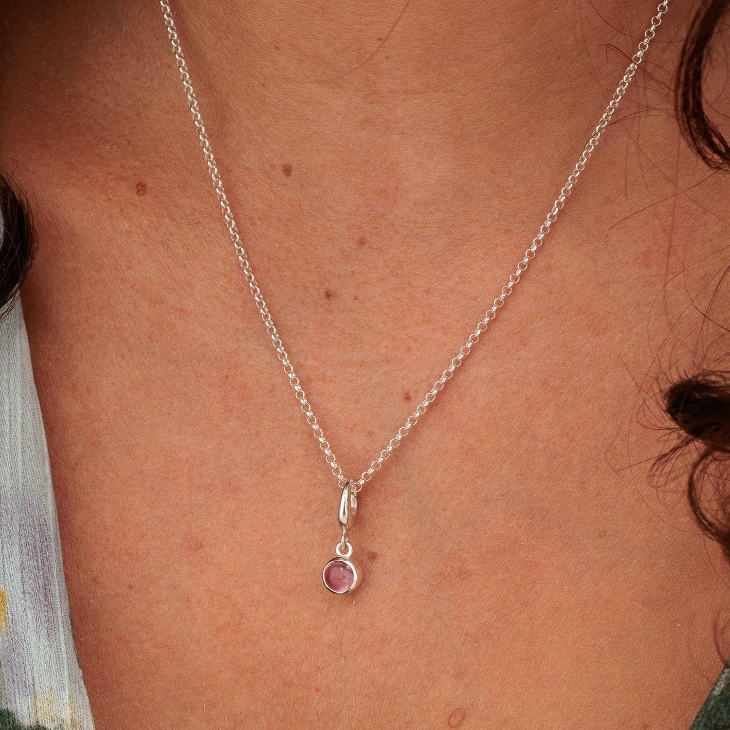 Oktober Geburtsstein Charm Halskette (Pink Turmalin) | Shop Nory