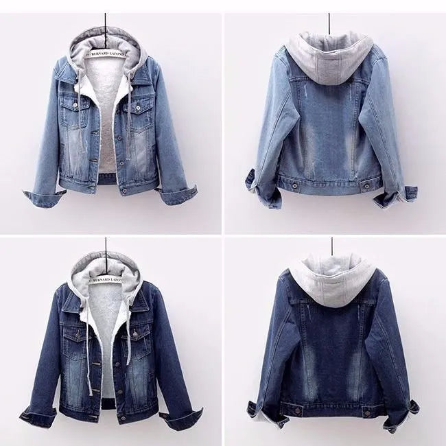 Shopnory | Plus Size Kapuzen-Denimjacke - Stilvoll & Bequem