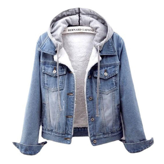 Shopnory | Plus Size Kapuzen-Denimjacke - Stilvoll & Bequem