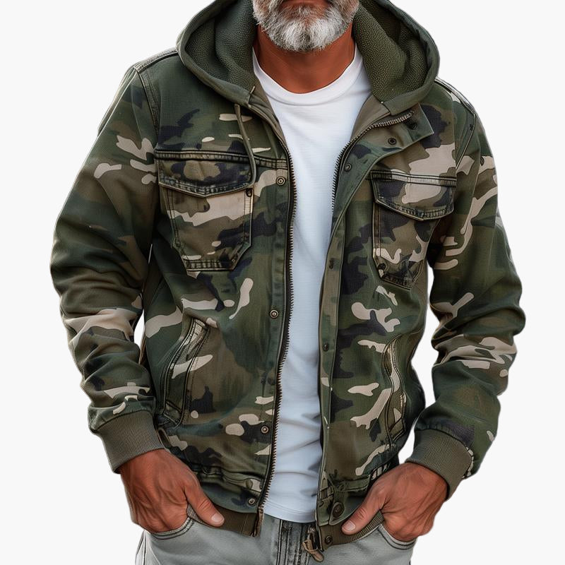 Shopnory | Cargo-Jacke Im Camouflage-Stil mit Kapuze - Modischer Outdoor- und Streetwear-Look