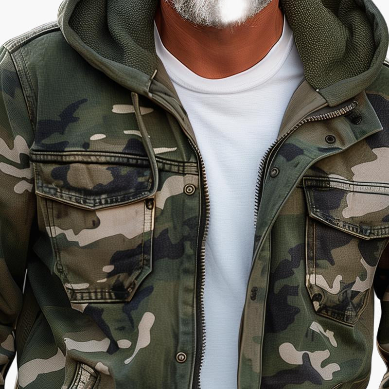 Shopnory | Cargo-Jacke Im Camouflage-Stil mit Kapuze - Modischer Outdoor- und Streetwear-Look