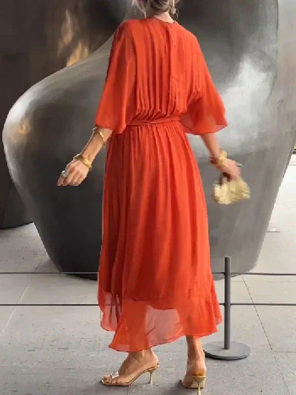 Shopnory | Grünes Chiffonkleid mit V-Ausschnitt