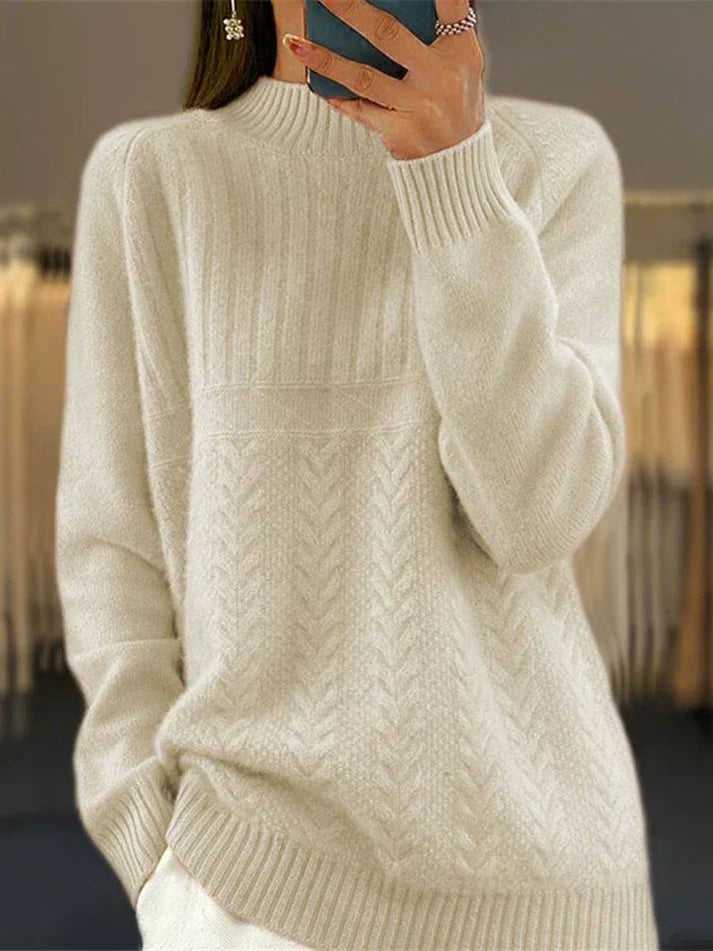 Hoher Hals Gerippt Pullover