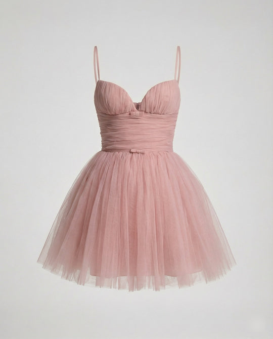 Damen Tüll Minikleid mit Herz-Ausschnitt