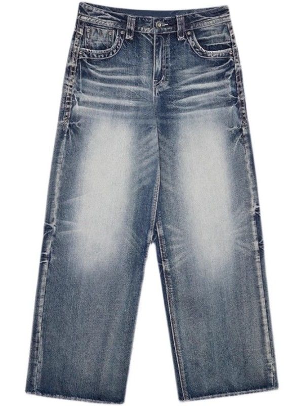 Hop Gewaschene Distressed Hoher Taille Baggy Jeans