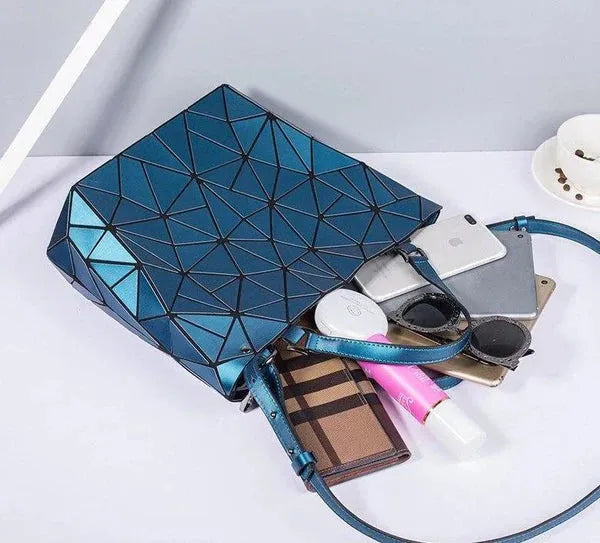 Tasche Geometrisches Muster Blau Funktional für Die Moderne Frau