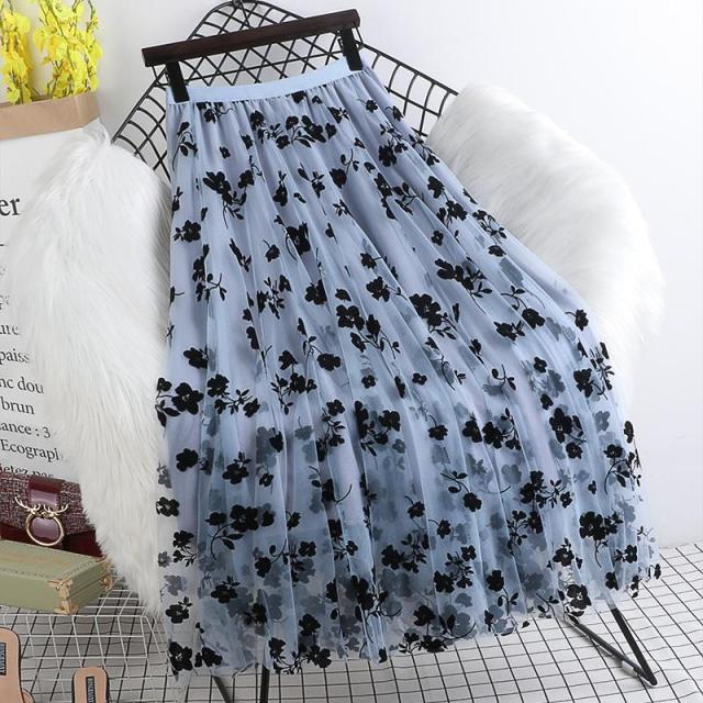 Eleganter Maxirock Aus Mesh mit Blumenmuster