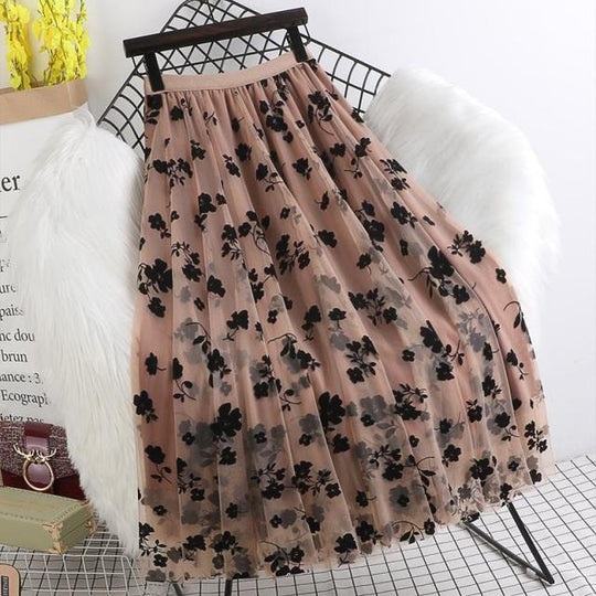Eleganter Maxirock Aus Mesh mit Blumenmuster