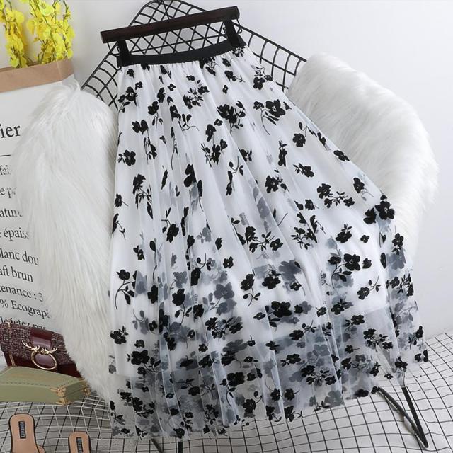 Eleganter Maxirock Aus Mesh mit Blumenmuster