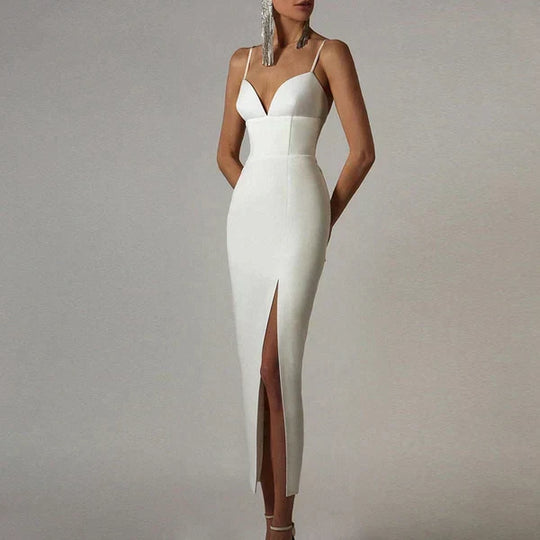 Midikleid mit V-Ausschnitt und Spaghettiträgern