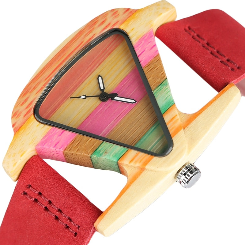 Farbige Dreieck Bamboo Wood Uhr