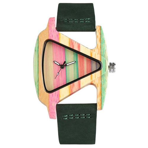 Farbige Dreieck Bamboo Wood Uhr