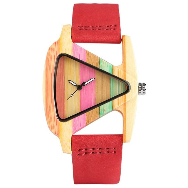 Farbige Dreieck Bamboo Wood Uhr