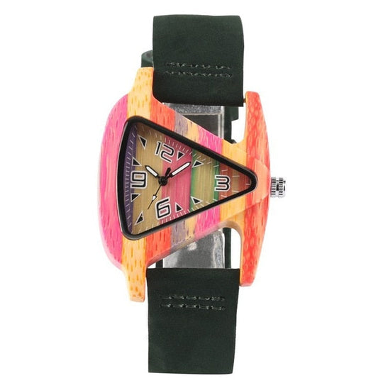 Farbige Dreieck Bamboo Wood Uhr