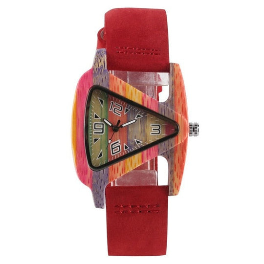 Farbige Dreieck Bamboo Wood Uhr