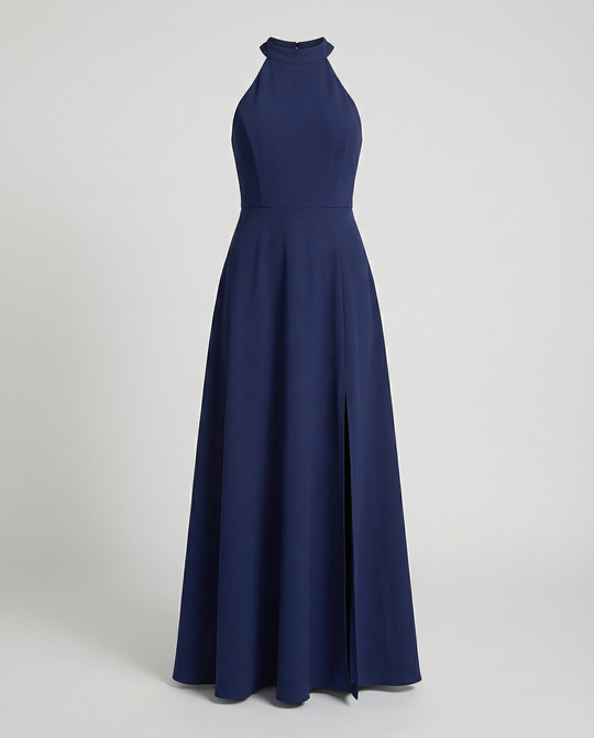 Damen Elegantes Maxikleid mit Seitenschlitzen und hochgeschlossenem Ausschnitt