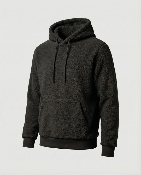 Herren Kuscheliger Teddy-Pullover mit Kapuze und elastischem Bund
