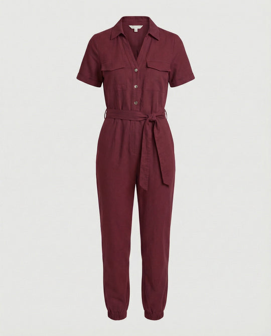 Damen lässiger Jumpsuit mit tailliertem Schnitt und durchgehender Knopfleiste