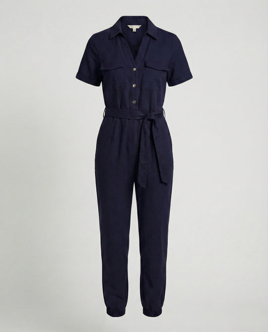 Damen lässiger Jumpsuit mit tailliertem Schnitt und durchgehender Knopfleiste