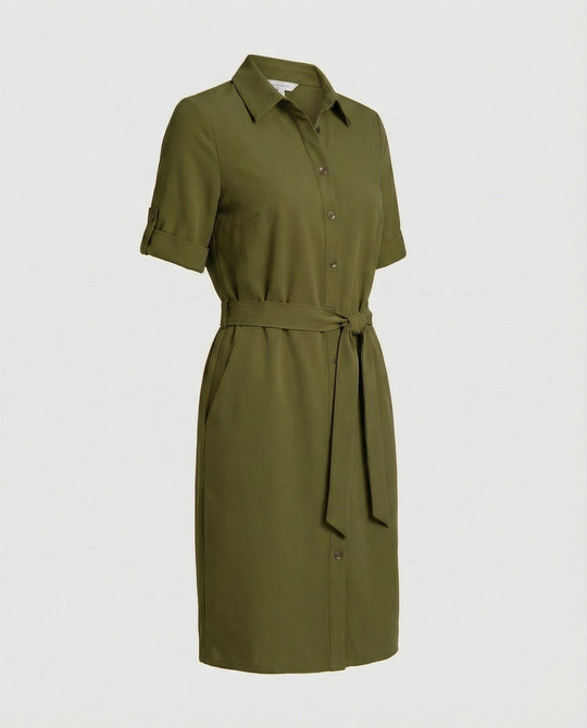 Knielanges Hemdblusenkleid Mit Taschen Damen